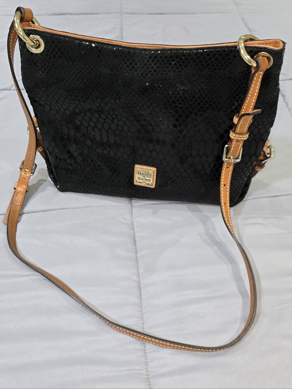 Dooney & Bourke Black Python Embossed Leather Crossbody Shoulder Bag.